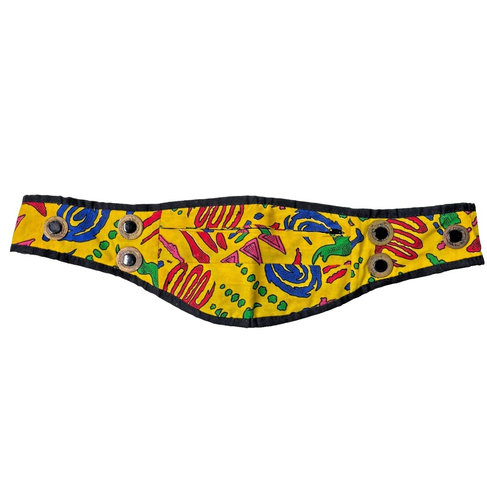 VTG Abstract Neon Yellow Cotton Festival Money Belt Waist Pouch Bag Indonesia